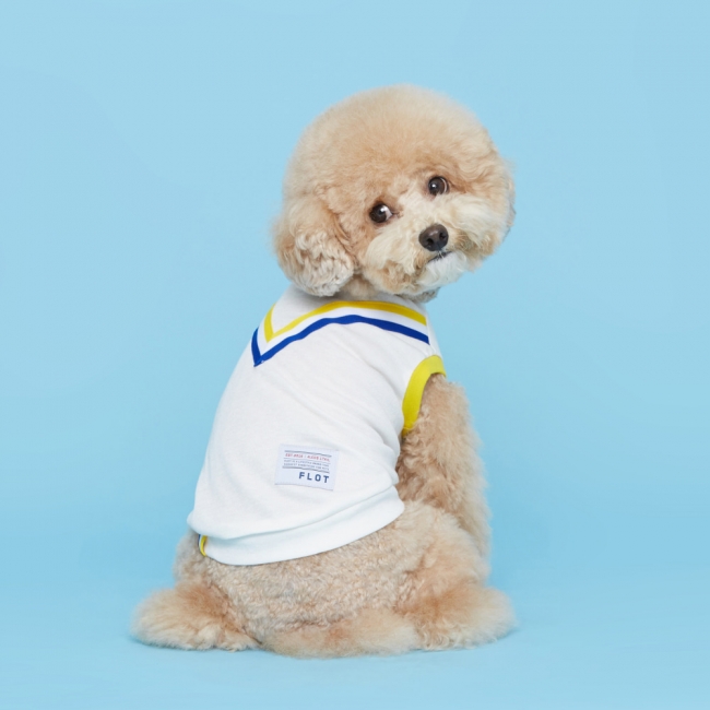 플로트 V라인 민소매 티셔츠 강아지옷 | 아이보리